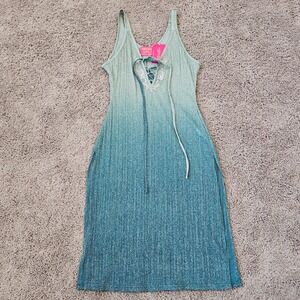 Vanita Rosa Nayad Maille Sky Dress Size OS Teal NEW Ombre Metallic Lurex Midi